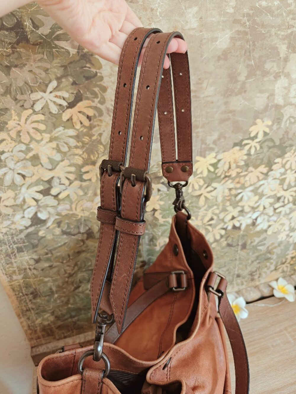 Frye Samantha Quilted Cognac Leather Tote Satchel Shoulder Bag - Picture 6 of 16